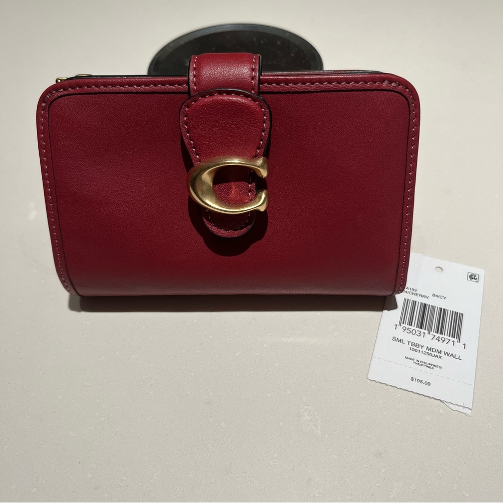 Coach Tabby Cherry Leather Wallet with Gold Clasp - Picture 11 of 13